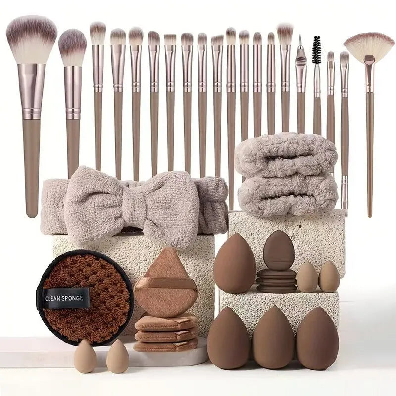 Hydrophilic non-latex beauty tool combination set for makeup and face washing in pink, brown, and purple colours