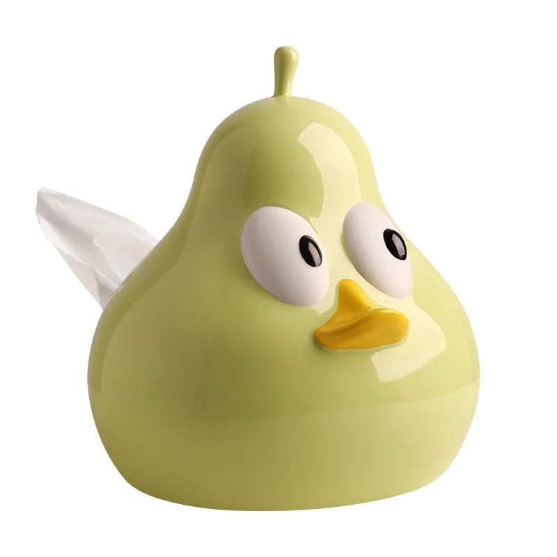 Cute pear-shaped ceramic tissue box in black or green colour for desktop tissue storage