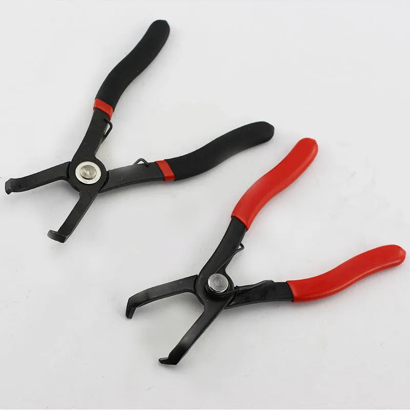 Red handled interior round nail removal pliers with 50# carbon steel construction.