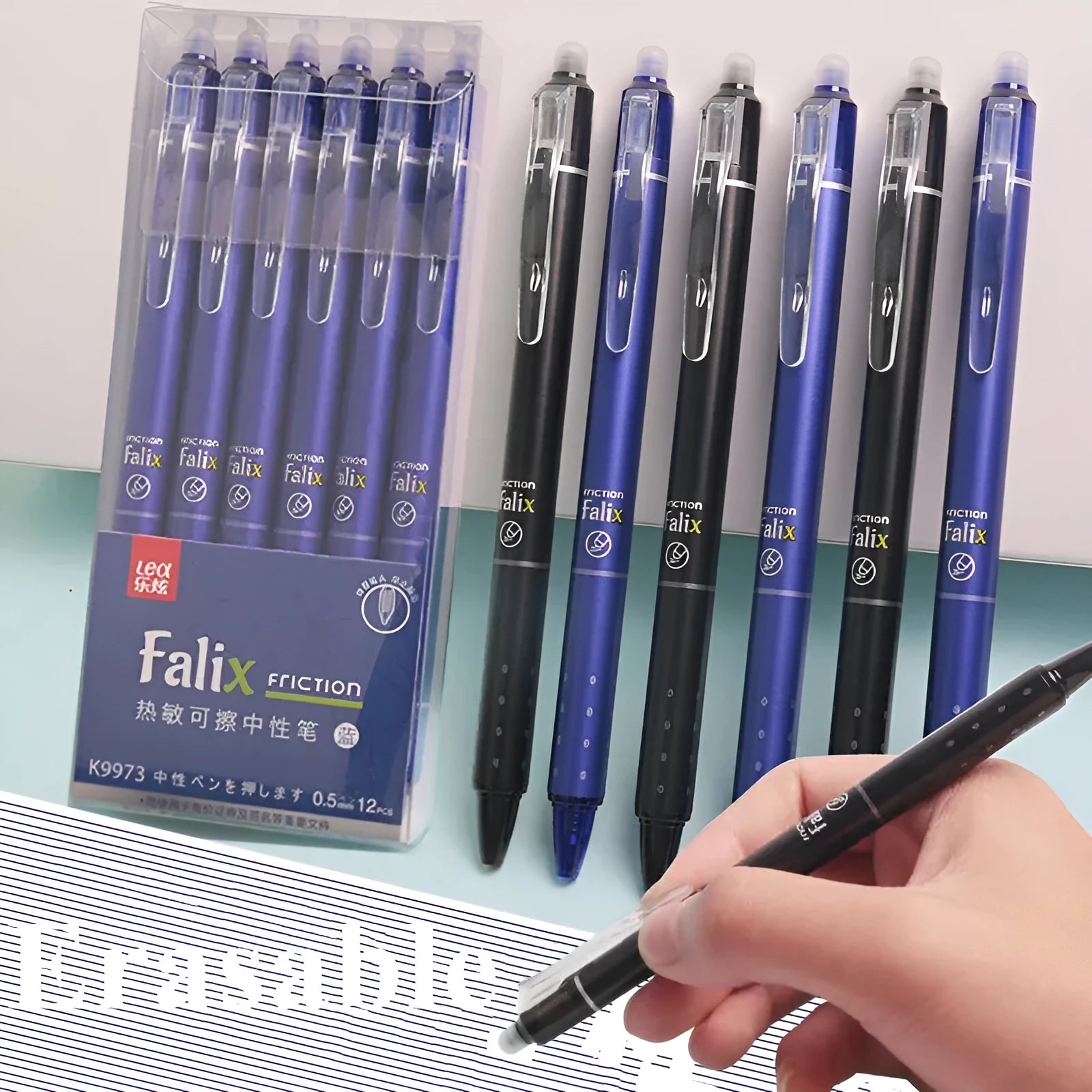 Hot brand 0.5mm erasable push gel pen with plastic body and stainless steel nib.