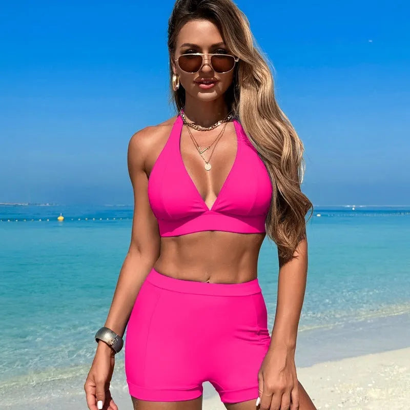 Women's two-piece nylon bikini swimsuit in multiple colours for swimming