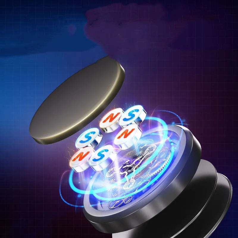 Obsidian black alloy car phone holder with magnetic discs and centripetal force design