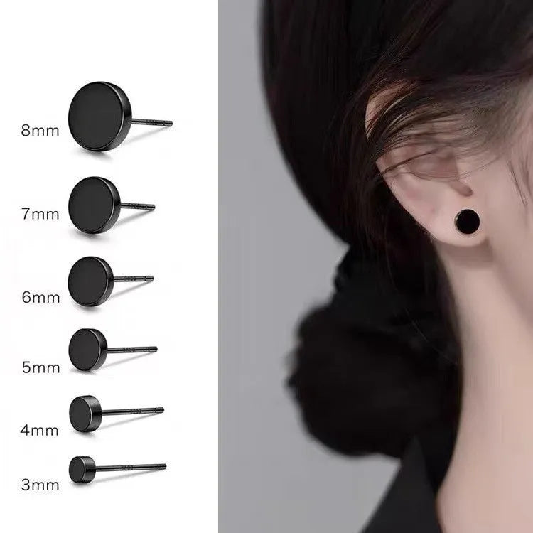 S999 sterling silver flat ear bone studs in black and silver colour options showing different size diameters