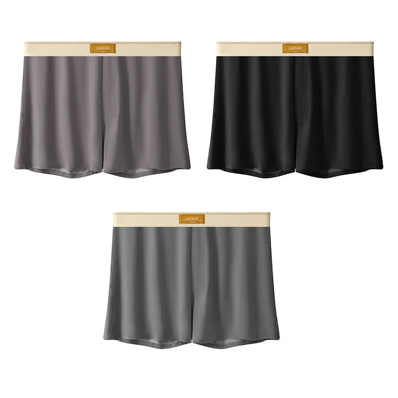 Pack of three men's solid colour ice silk underwear in loose fit mid waist design