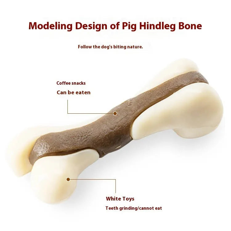 Cowhide and nylon bone-shaped dog chew toy in two sizes, large and small.