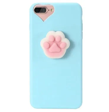 Soft silicone TPU iPhone case featuring a raised 3D cartoon cat design, shown in pink.