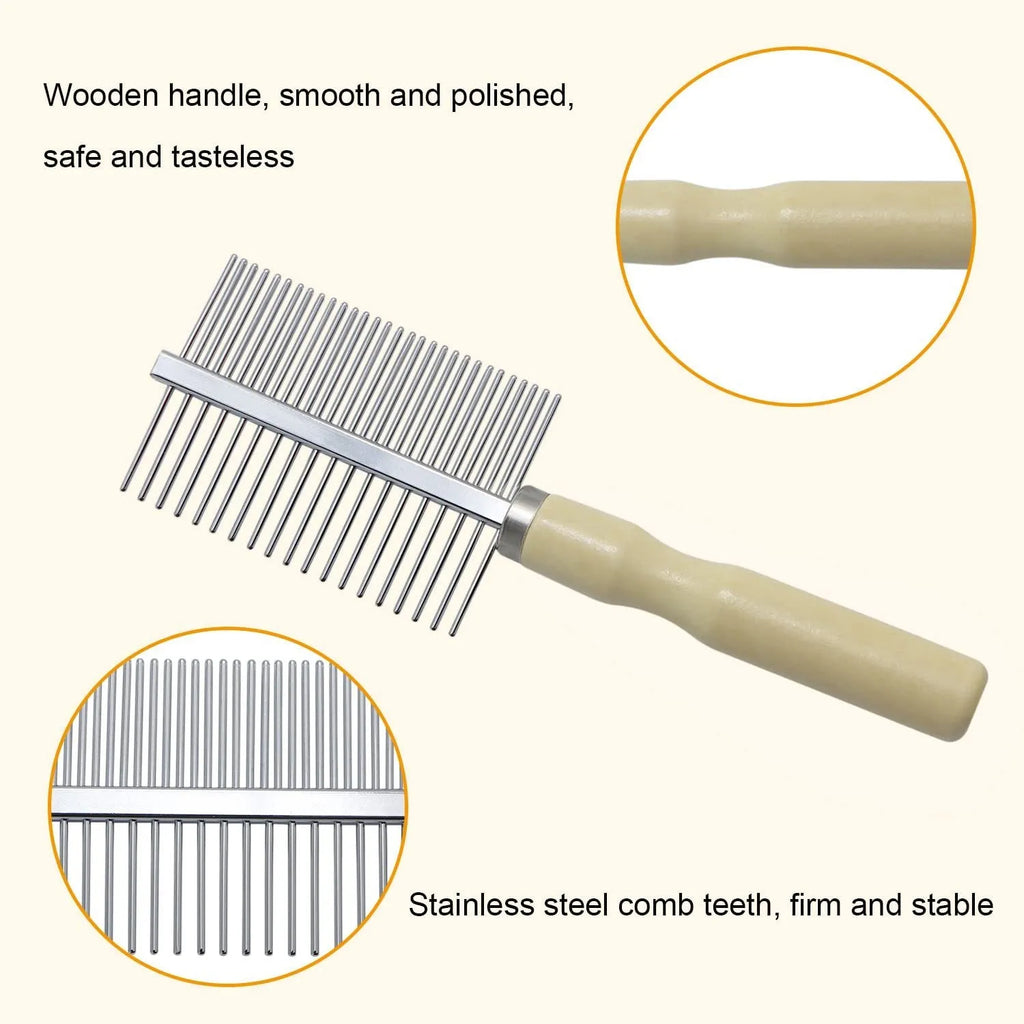 Wooden handle pet grooming comb for dogs and cats with round teeth