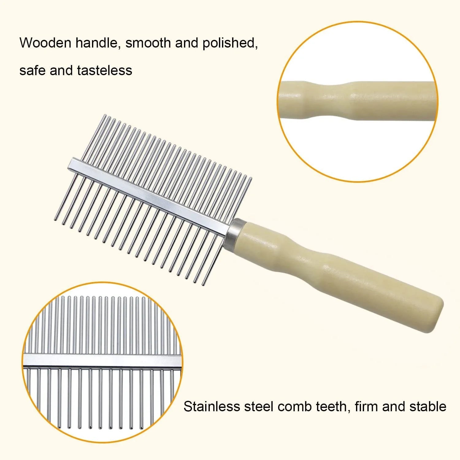Wooden handle pet grooming comb for dogs and cats with round teeth