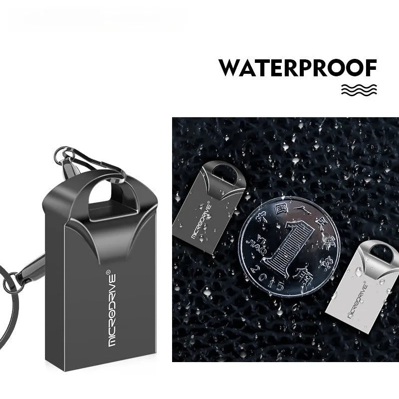 Mini black and silver metal USB flash drive showing compact size