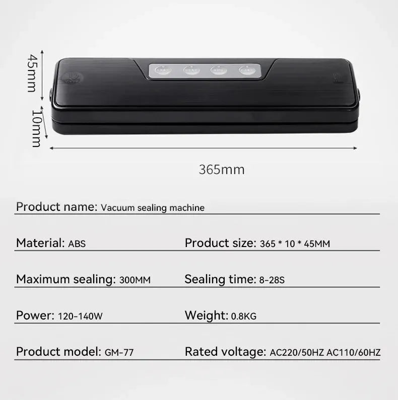 White compact automatic vacuum sealer machine for household food preservation on a kitchen counter.