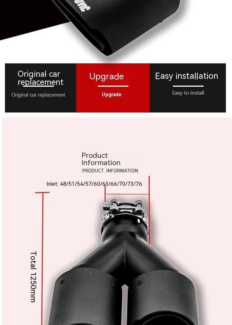 Black carbon fibre dual outlet car exhaust silencer with 250mm diameter
