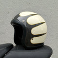 Retro-style fibreglass motorcycle half helmet shown in cement grey colour option