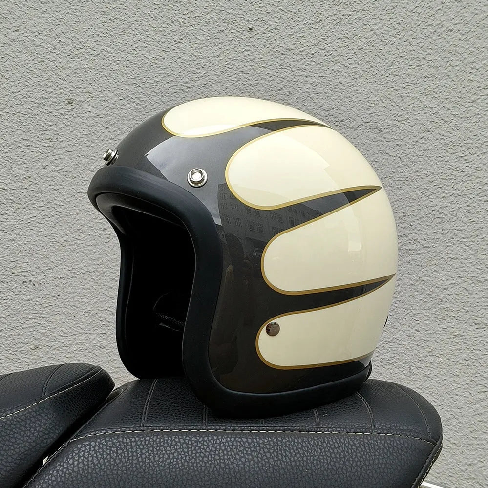 Retro-style fibreglass motorcycle half helmet shown in cement grey colour option