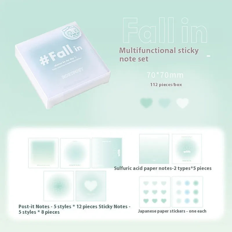 Square gradient parchment multifunctional notepad with sticky notes and decorative papers in blush colour