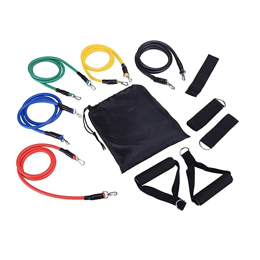 Multi-functional ABS door sports pulling rope set with hooks, packaged in a box for home fitness.