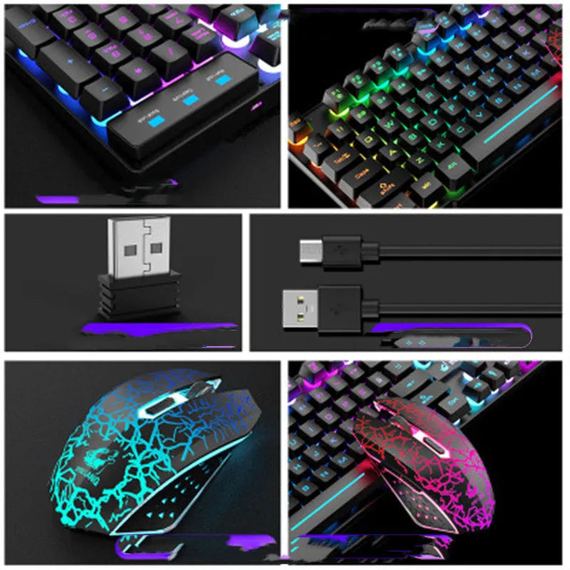 T3 wireless charging keyboard and mouse set with backlight in black, white or rainbow colours