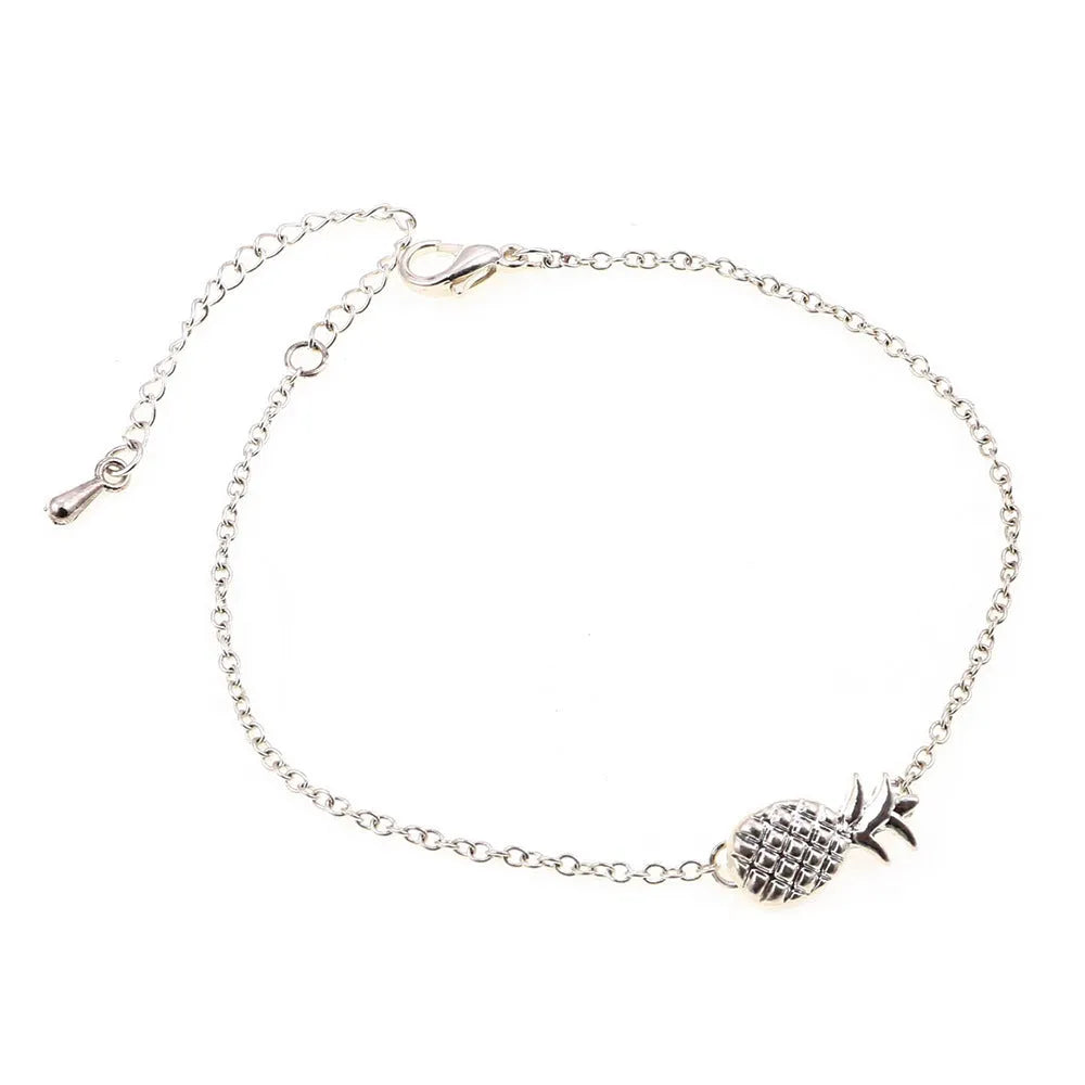 Women's alloy pineapple bracelet in gold or silver with fruit charm design