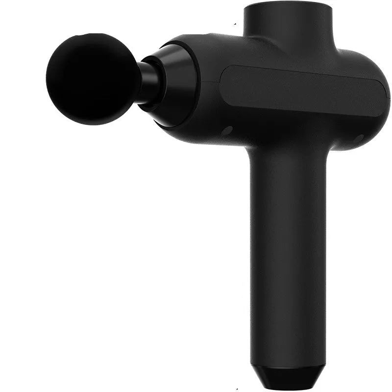 Rechargeable muscle massager with six black massage heads in Deep Rock Black colour.