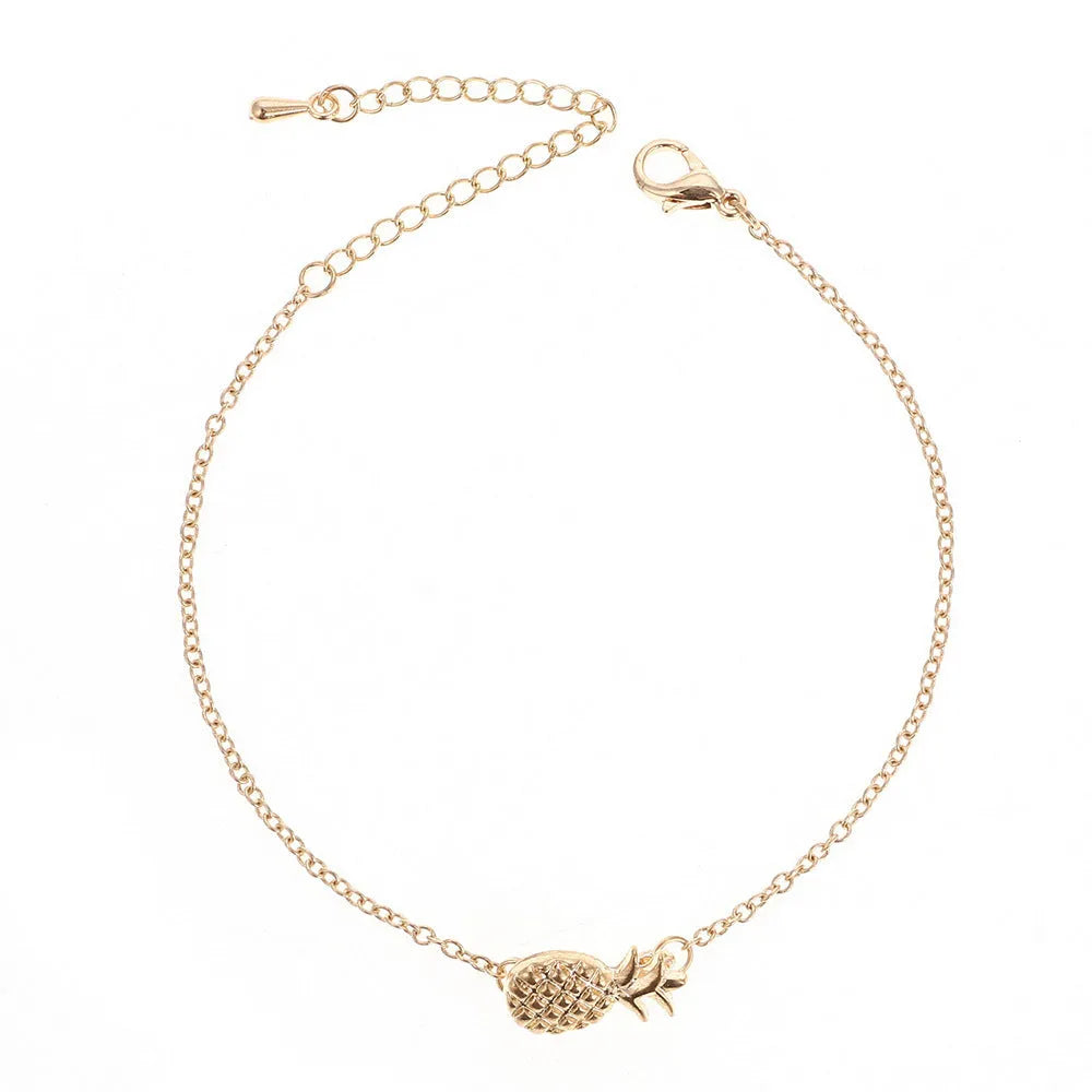 Women's alloy pineapple bracelet in gold or silver with fruit charm design