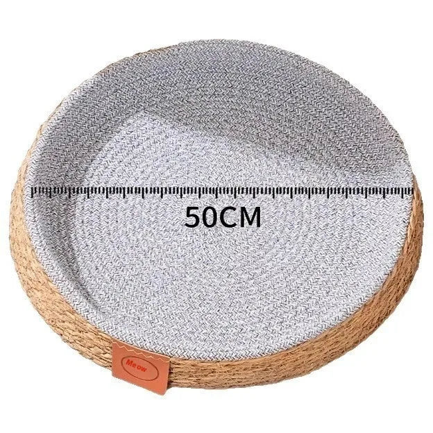 Natural rattan woven cat nest bed showing breathable open design suitable for feline sleeping