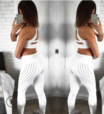 Women's black and white glow-in-the-dark fitness leggings with slim-fit pencil pants design