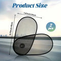 Black adjustable car side window sunshade with suction cups stretched over glass
