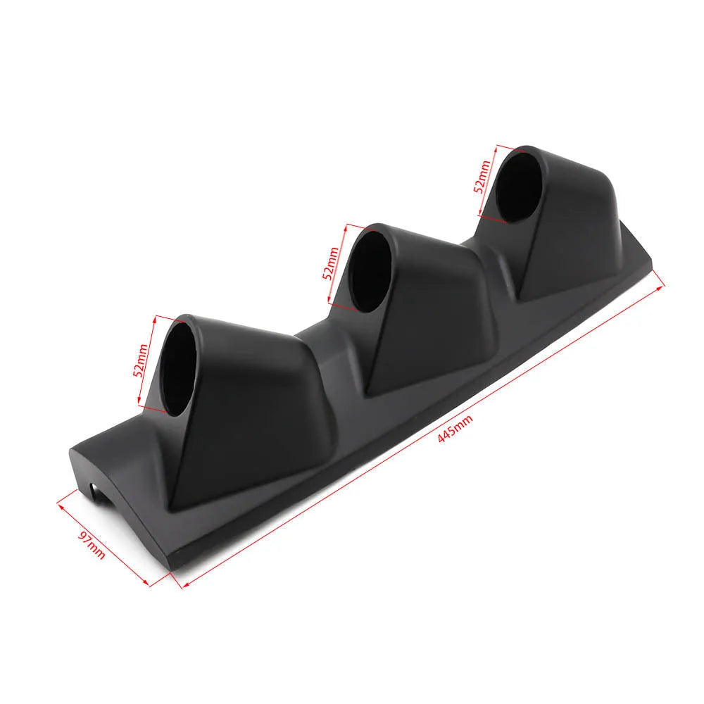 Black three-hole car instrument frame for right-hand drive vehicles with 52mm gauge compatibility