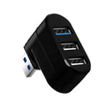 Black and white USB rotary splitter hub with four USB 3.0 ports on rotating ABS plastic body