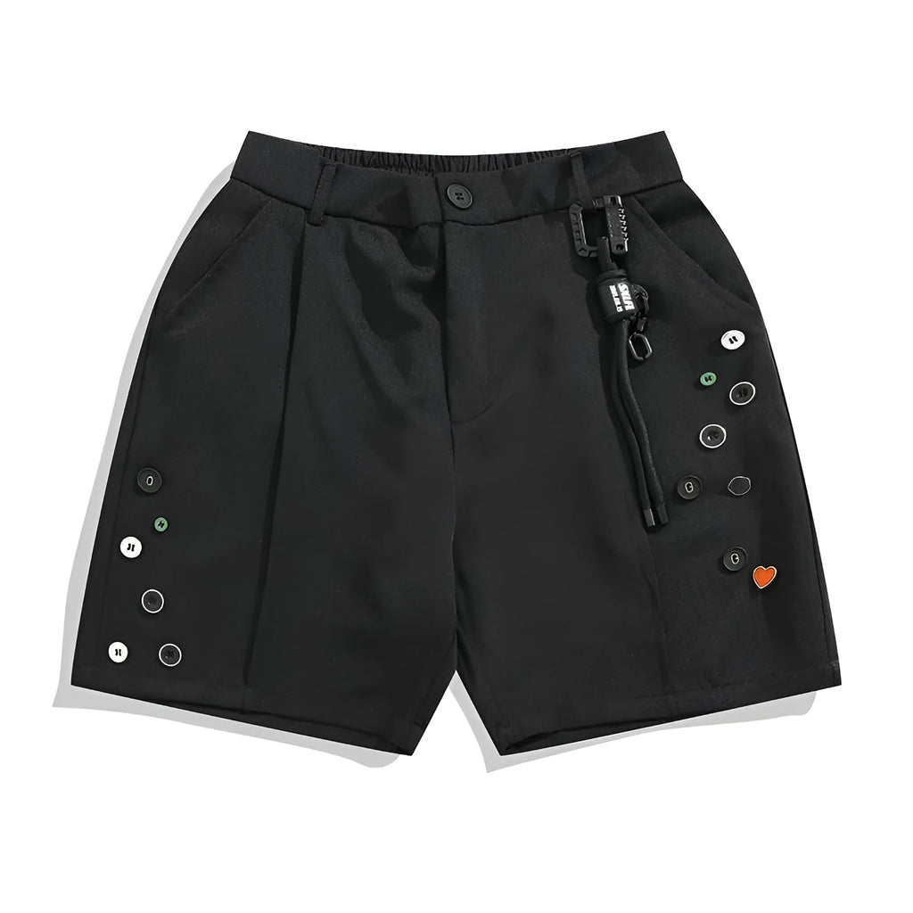 Men's black semi-elastic shorts with loose fit and straight leg design