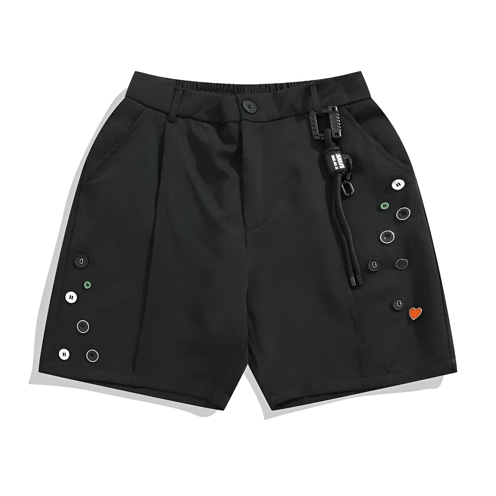 Men's black semi-elastic shorts with loose fit and straight leg design