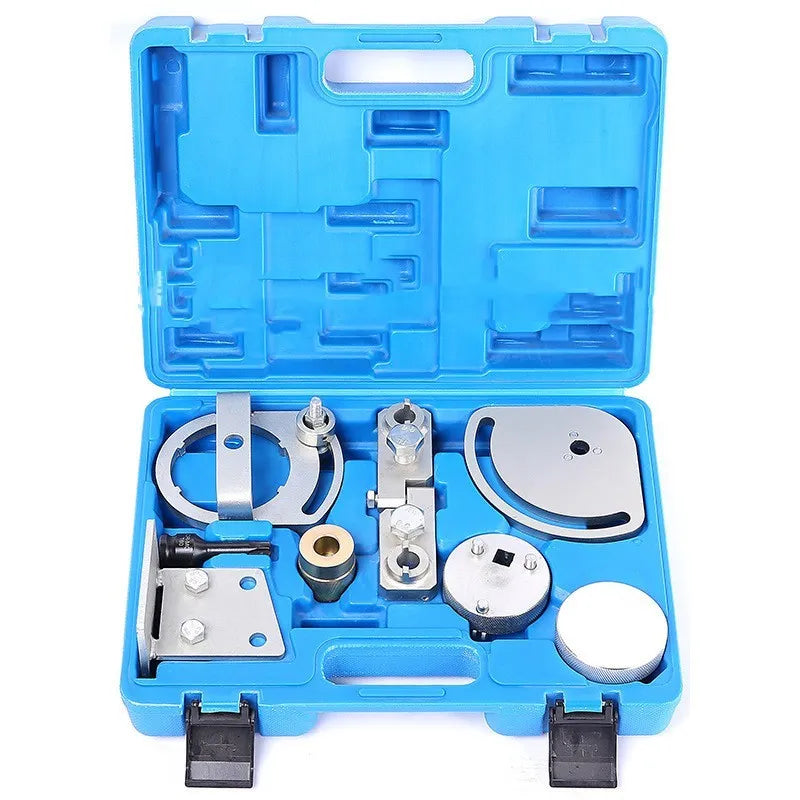 Volvo engine timing tool set with carbon steel construction showing camshaft locking tools and alignment fixtures
