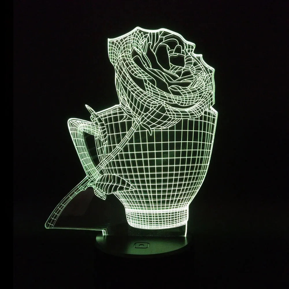 3D rose flower design night light with colour changing LEDs in acrylic panel with ABS base
