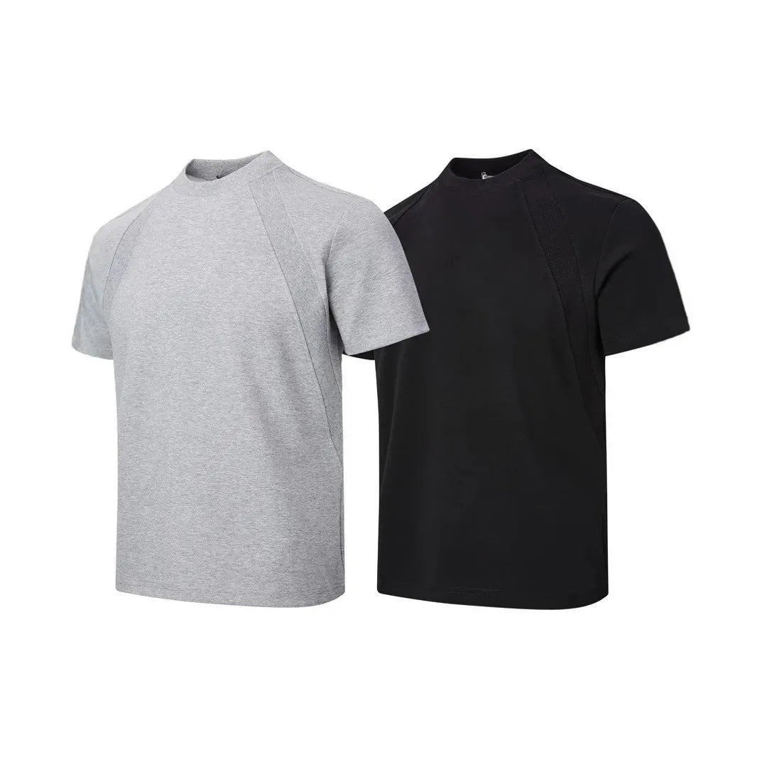 Black loose fit short sleeve top with textured air layer stitching detail