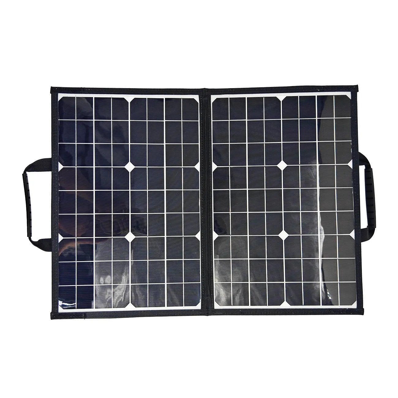 Black 40W portable solar panel folded inside its carrying bag