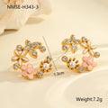 Gold plated flower stud earrings with petal design on stainless steel base
