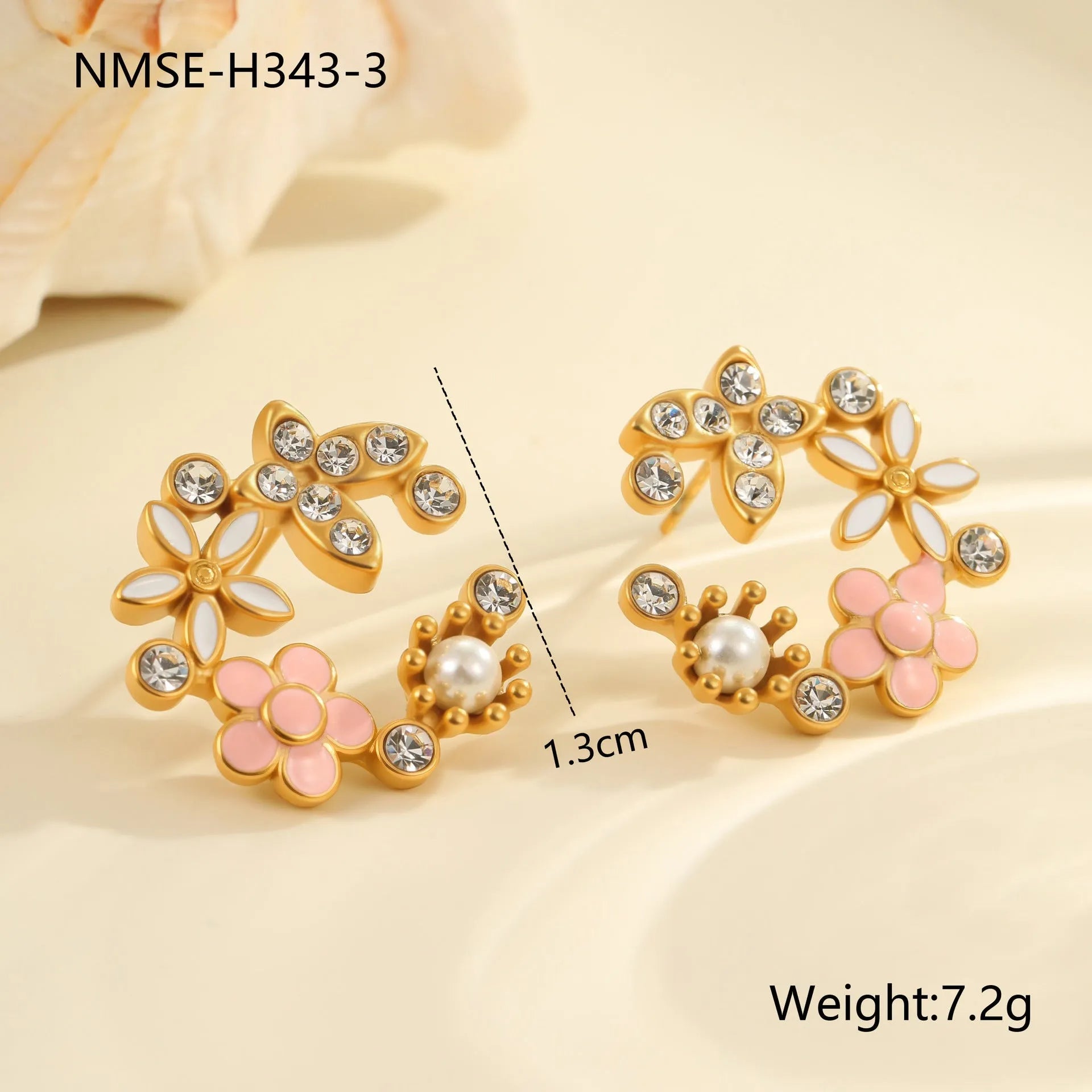 Gold plated flower stud earrings with petal design on stainless steel base