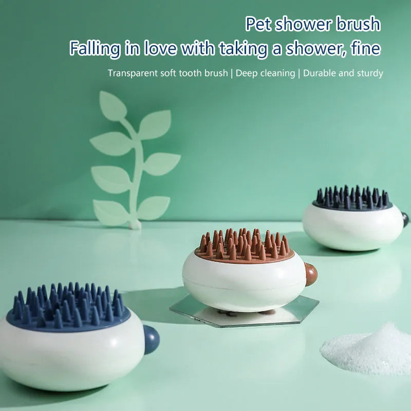Panda-shaped silicone pet bath brush with soft bristles for cleaning cats and dogs