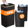 Black bamboo laundry basket with removable lid showing ventilation holes and inner mesh pockets