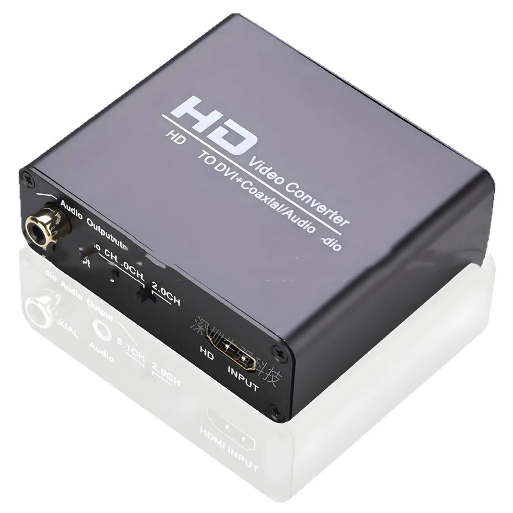 Black HDMI to DVI converter with coaxial audio output and 1.5 metre cable for safety monitors