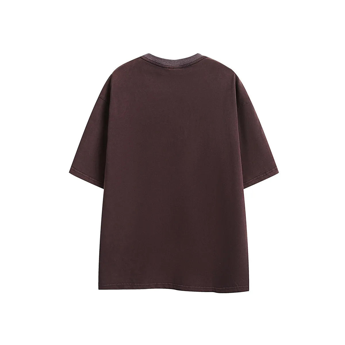 Loose retro-style short-sleeve cotton t-shirt with embroidered detailing in black or purple colour.