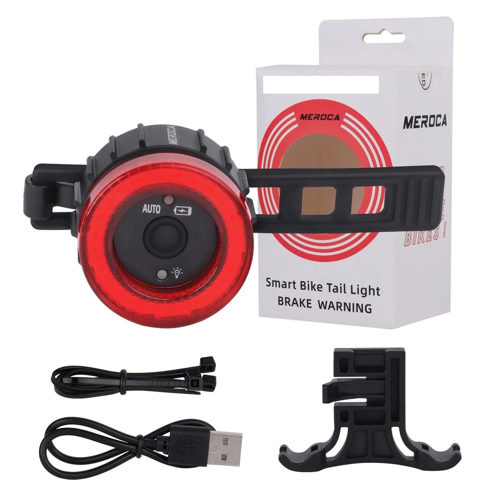 Black intelligent induction brake taillight for bicycles with aluminum alloy and plastic construction