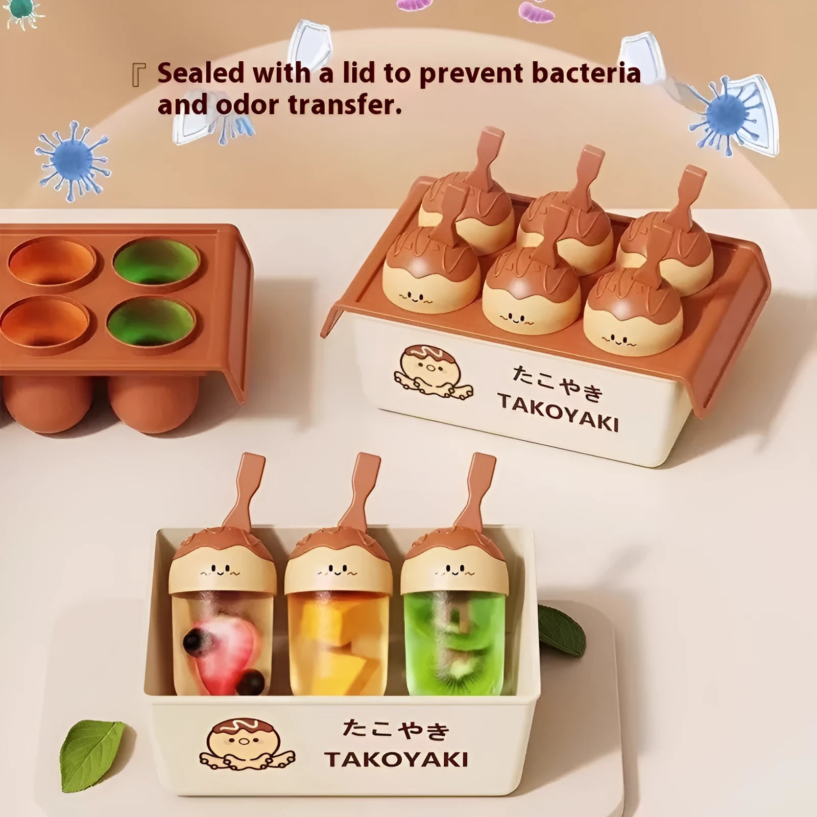 Plastic ice cream mould for making desserts in the shape of takoyaki octopus balls