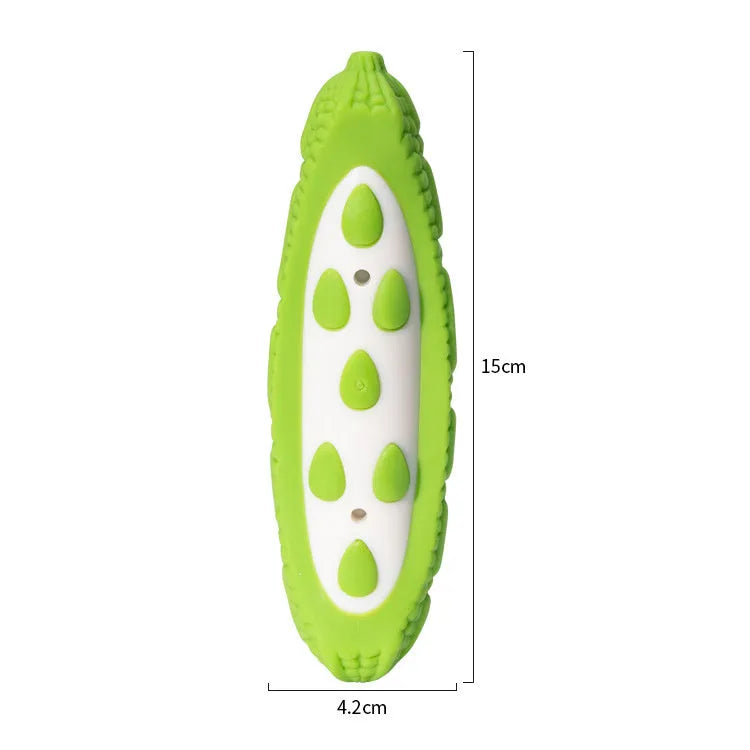 Green and purple biting-resistant meat-scented dog toy shown in large and small sizes for strong chewers