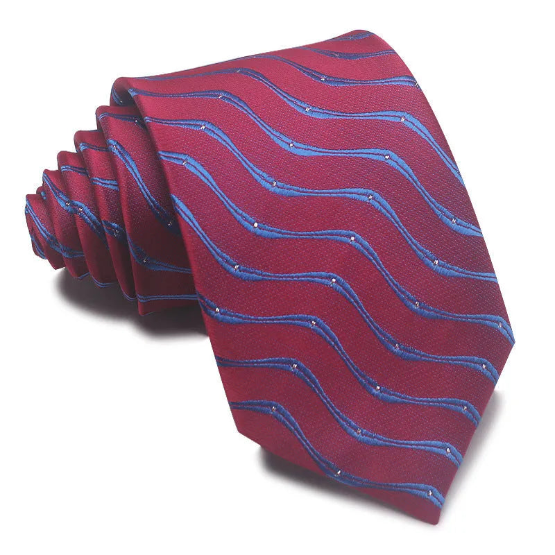 8cm wide striped polyester jacquard tie in business colours