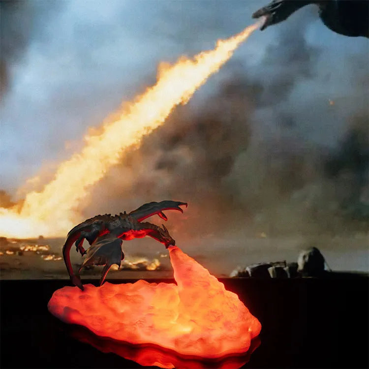 3D printed fire-breathing dragon night light with warm red breathing illumination effect