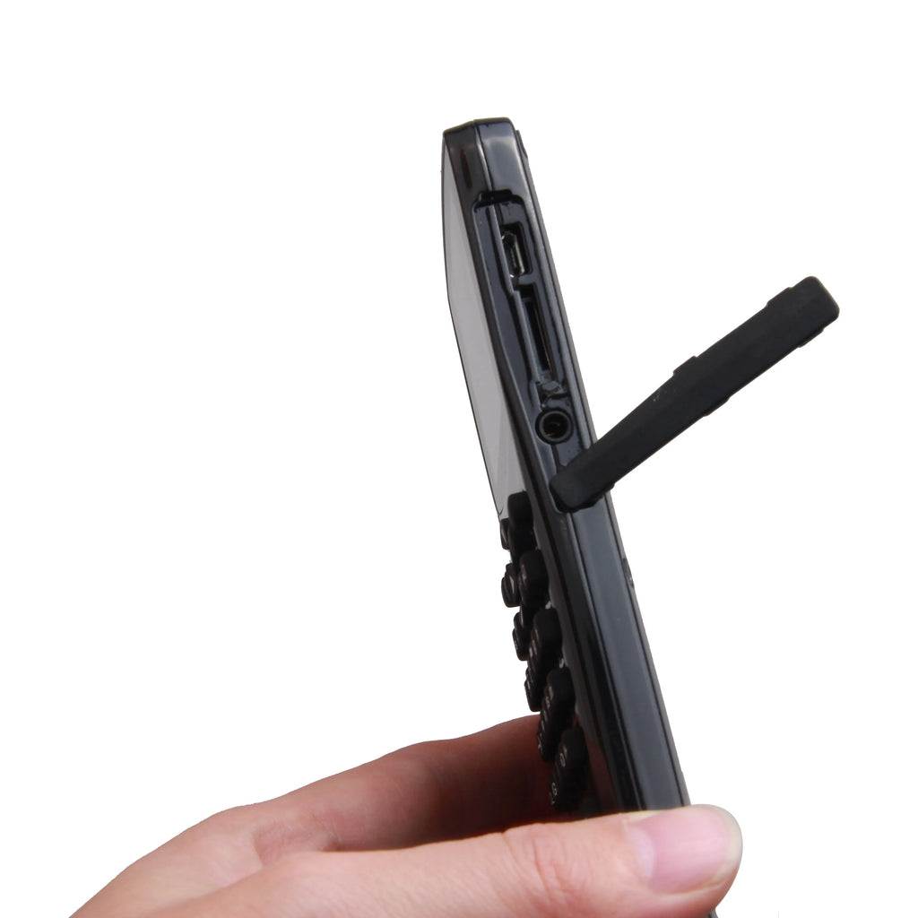Black multifunctional e-book reader with a compact screen, showing a menu in one of 28 supported languages.