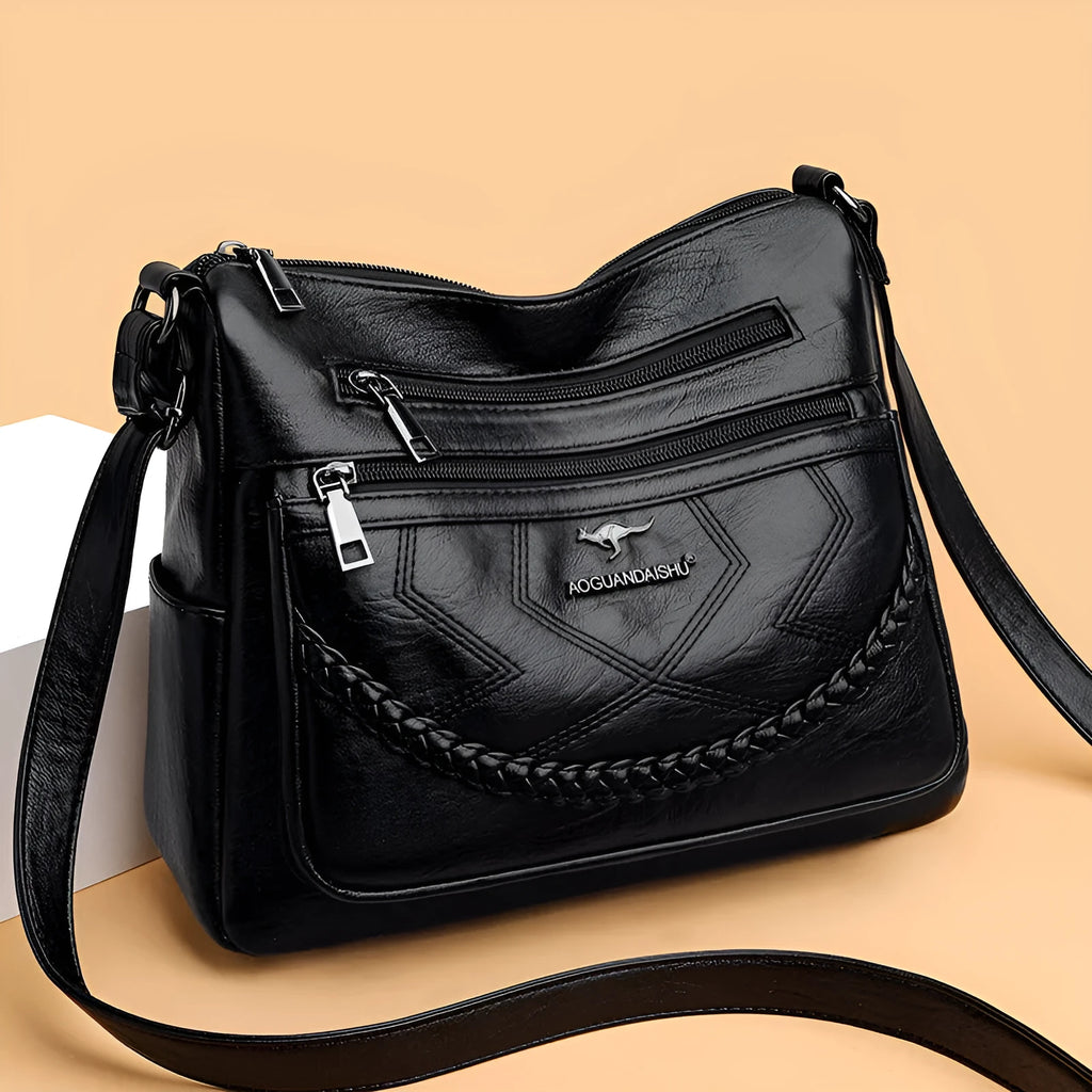 Soft PU leather women's crossbody shoulder bag in horizontal square shape with large capacity