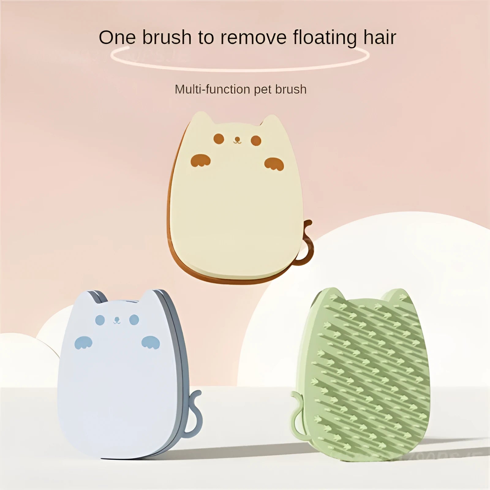 Brown sponge silicone pet grooming brush with dual-texture comb teeth on white background
