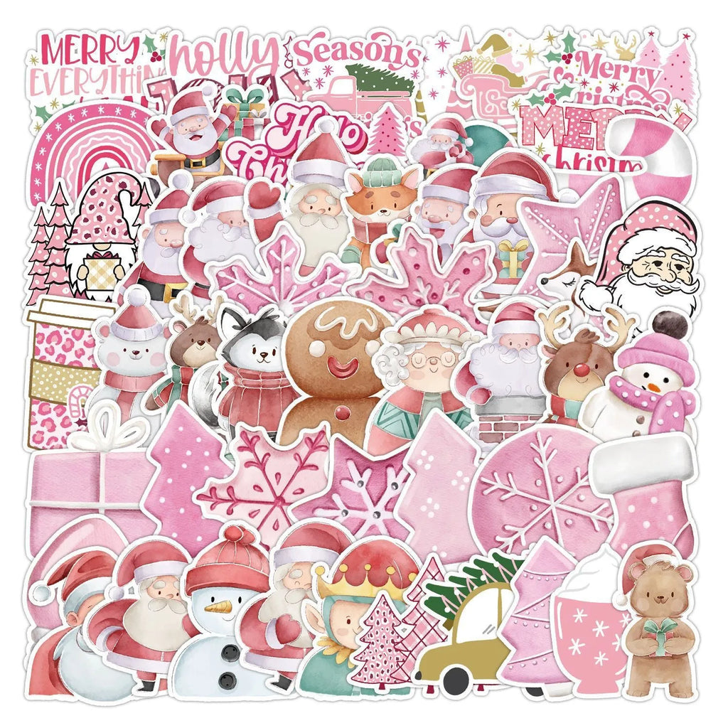 50 Christmas waterproof stickers with cute designs measuring 4-8cm for car phone laptop decoration