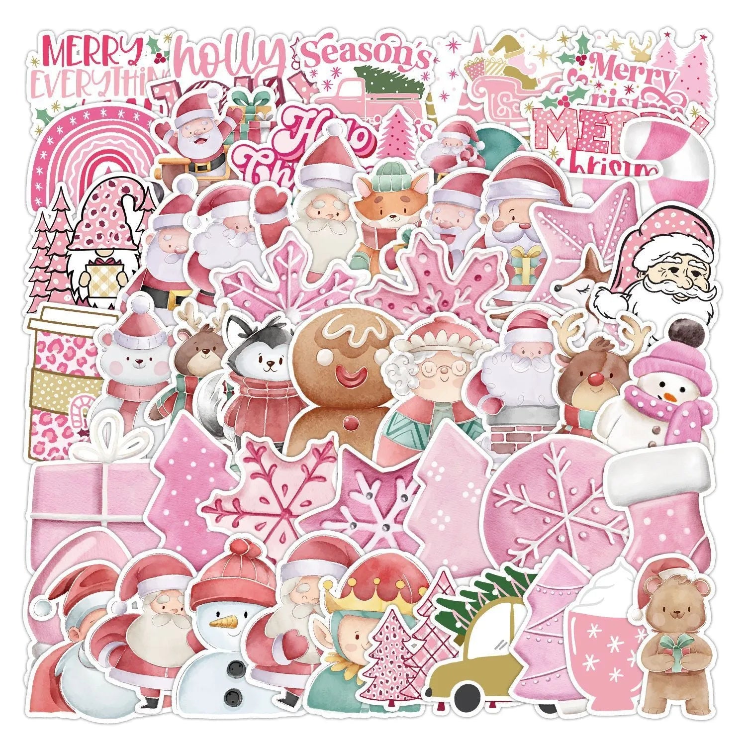 50 Christmas waterproof stickers with cute designs measuring 4-8cm for car phone laptop decoration